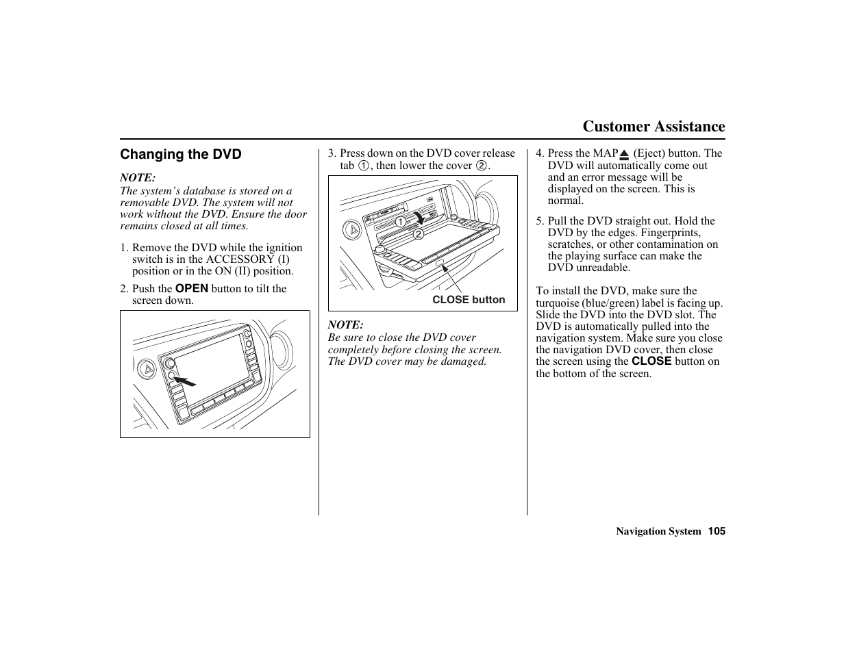 Customer assistance | HONDA 2010 Insight Navigation User Manual | Page 106 / 153