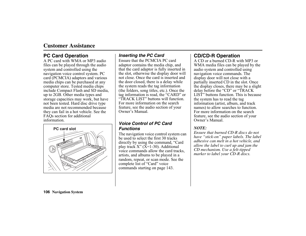 Customer assistance | HONDA 2010 Insight Navigation User Manual | Page 107 / 153