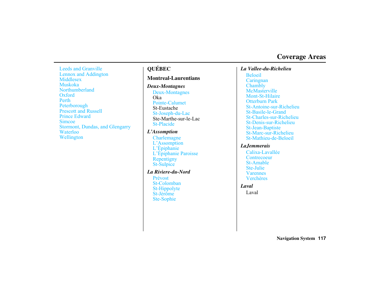 Coverage areas | HONDA 2010 Insight Navigation User Manual | Page 118 / 153