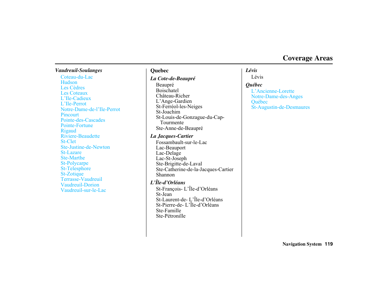 Coverage areas | HONDA 2010 Insight Navigation User Manual | Page 120 / 153