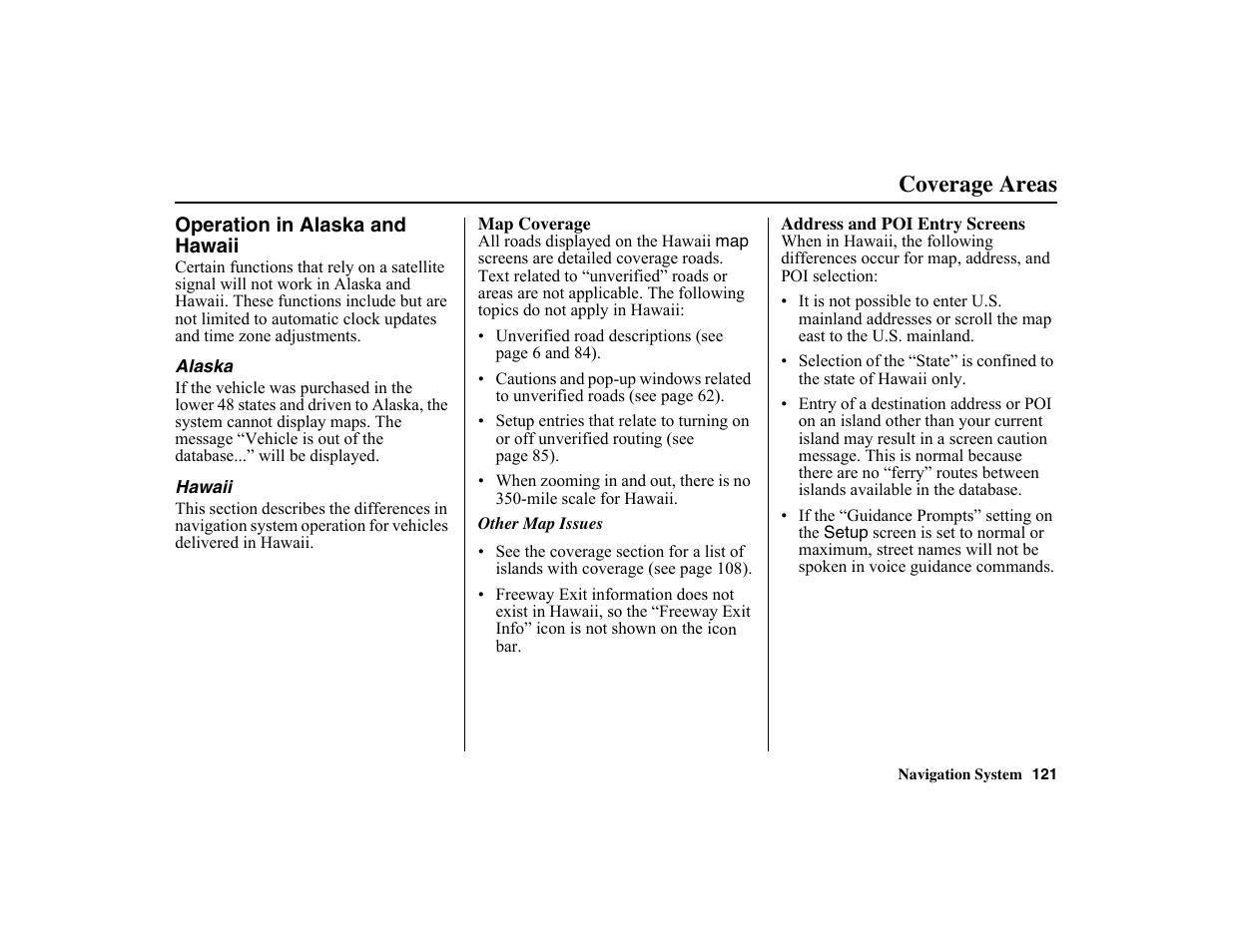 Coverage areas | HONDA 2010 Insight Navigation User Manual | Page 122 / 153