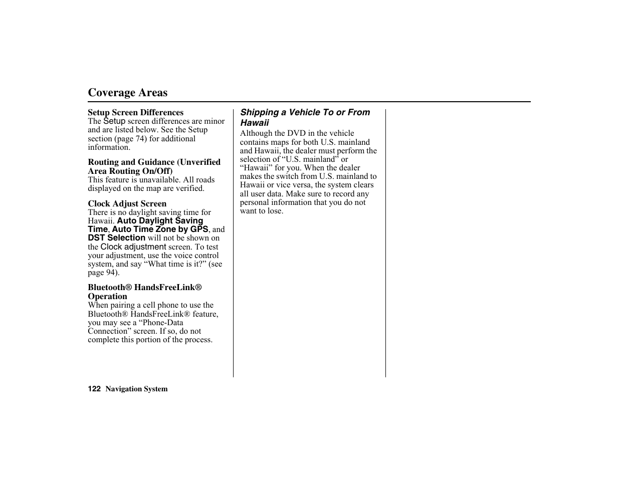 Coverage areas | HONDA 2010 Insight Navigation User Manual | Page 123 / 153