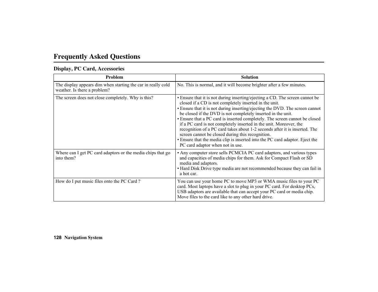 Frequently asked questions | HONDA 2010 Insight Navigation User Manual | Page 129 / 153