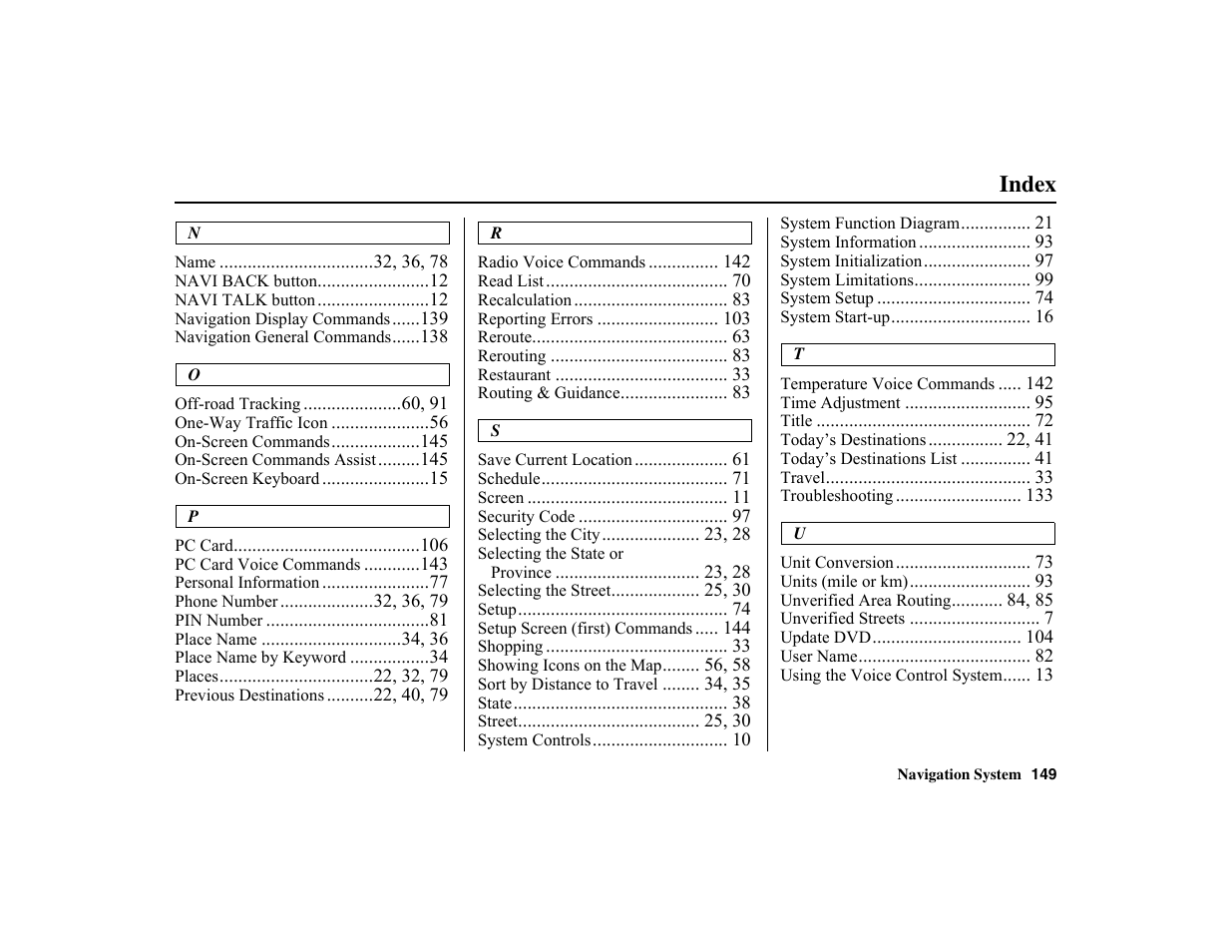 Index | HONDA 2010 Insight Navigation User Manual | Page 150 / 153