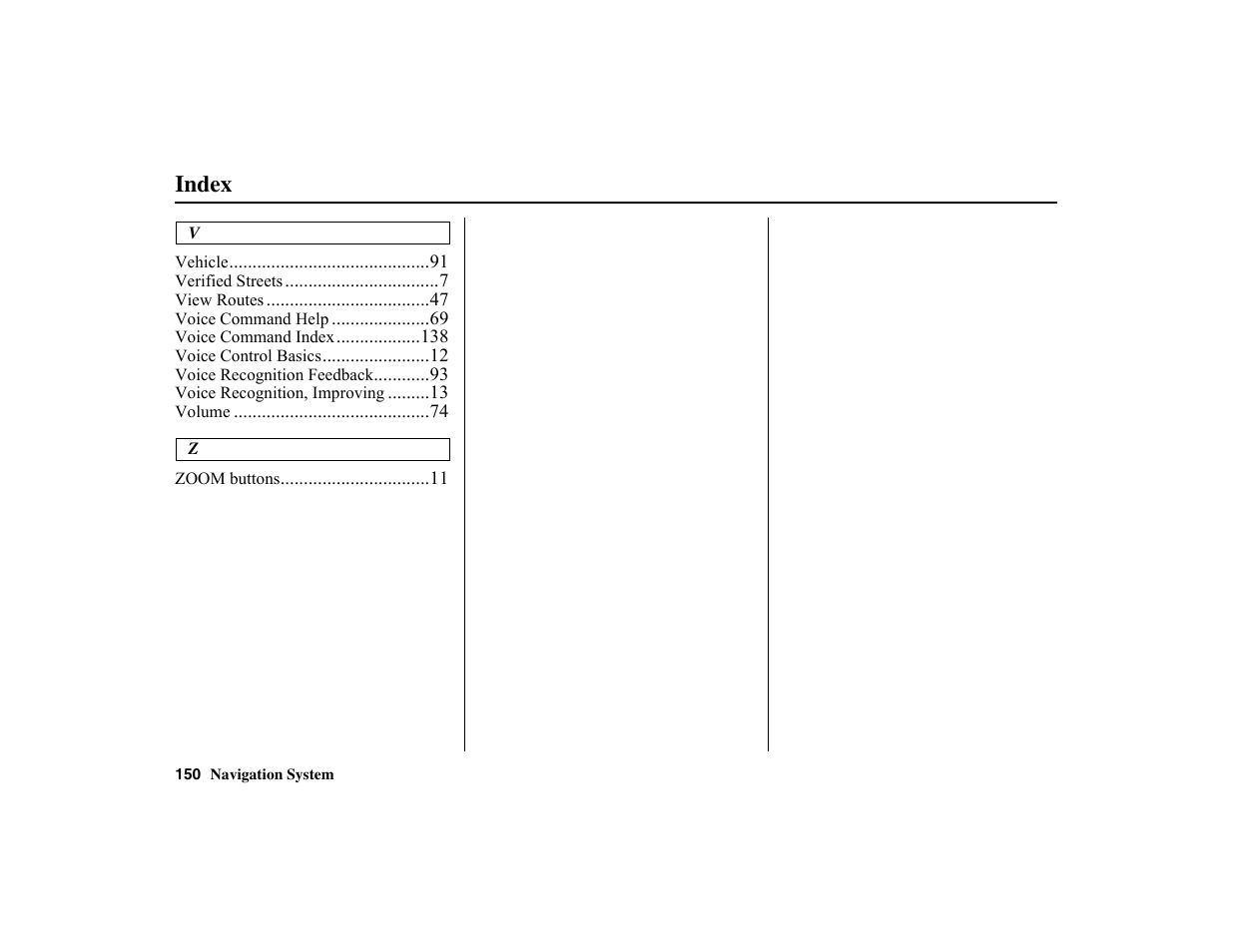 Index | HONDA 2010 Insight Navigation User Manual | Page 151 / 153