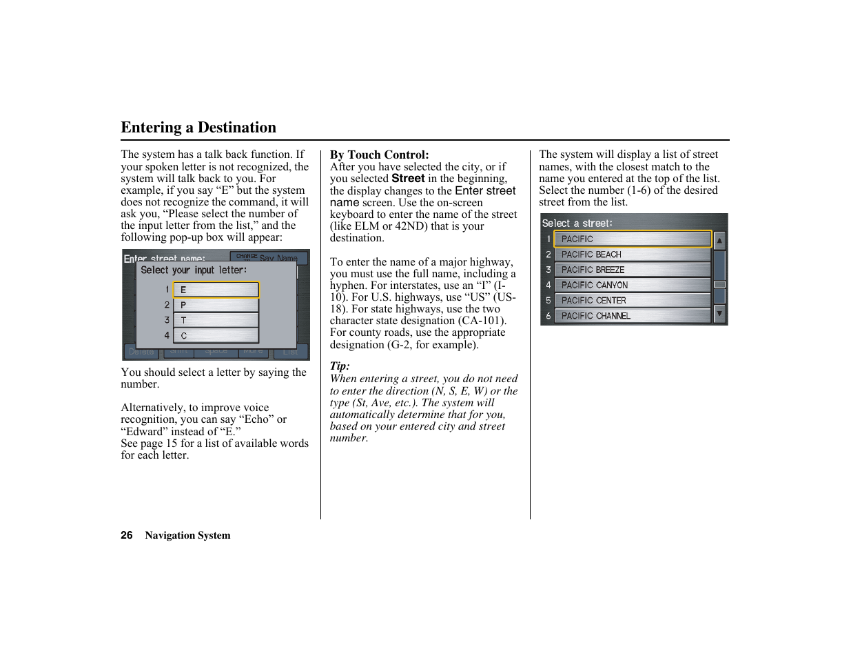 Entering a destination | HONDA 2010 Insight Navigation User Manual | Page 27 / 153