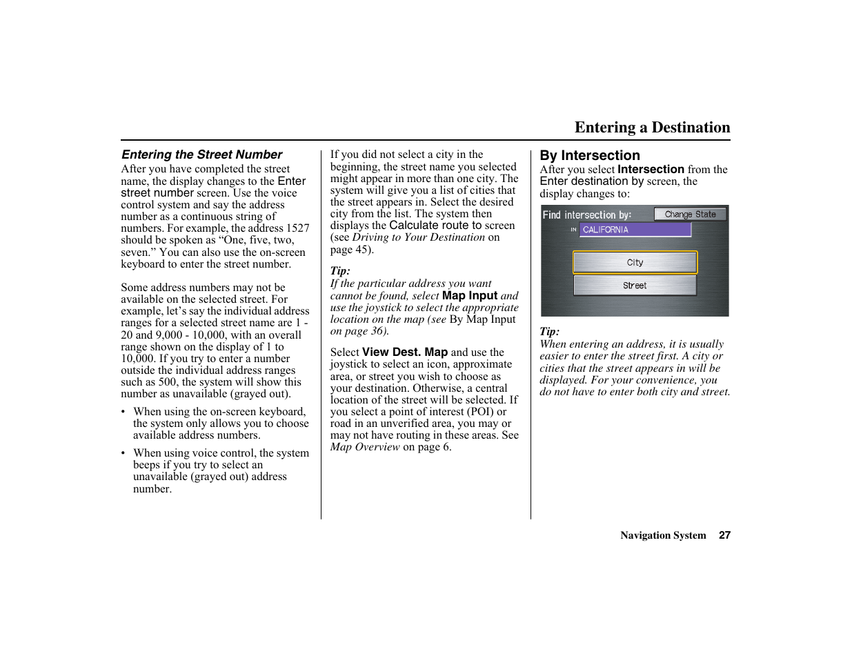 Entering a destination | HONDA 2010 Insight Navigation User Manual | Page 28 / 153