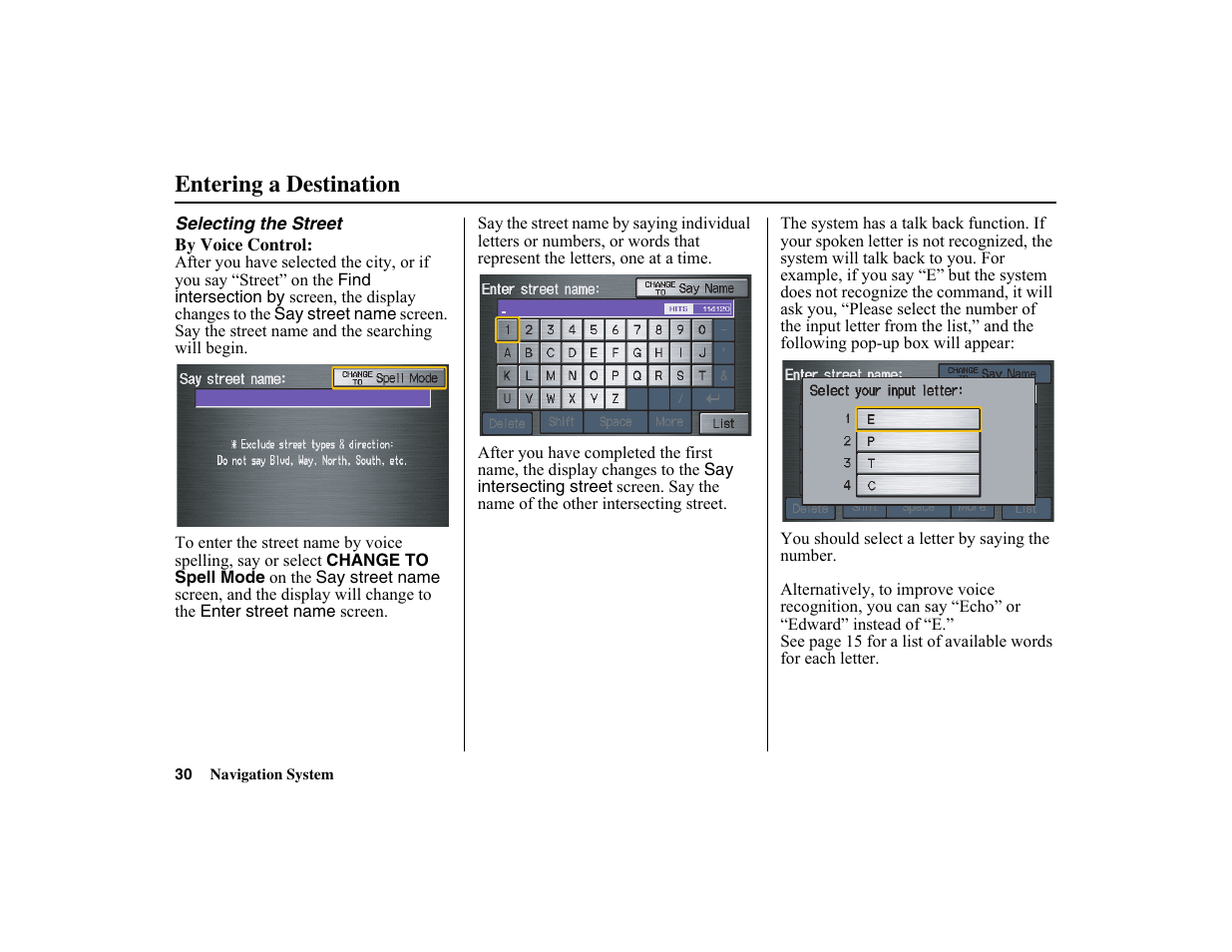 Entering a destination | HONDA 2010 Insight Navigation User Manual | Page 31 / 153