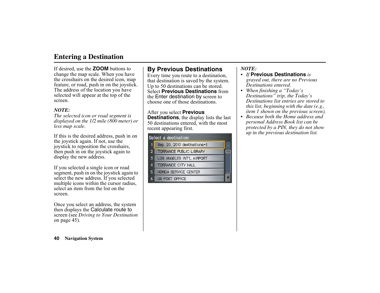 Entering a destination | HONDA 2010 Insight Navigation User Manual | Page 41 / 153