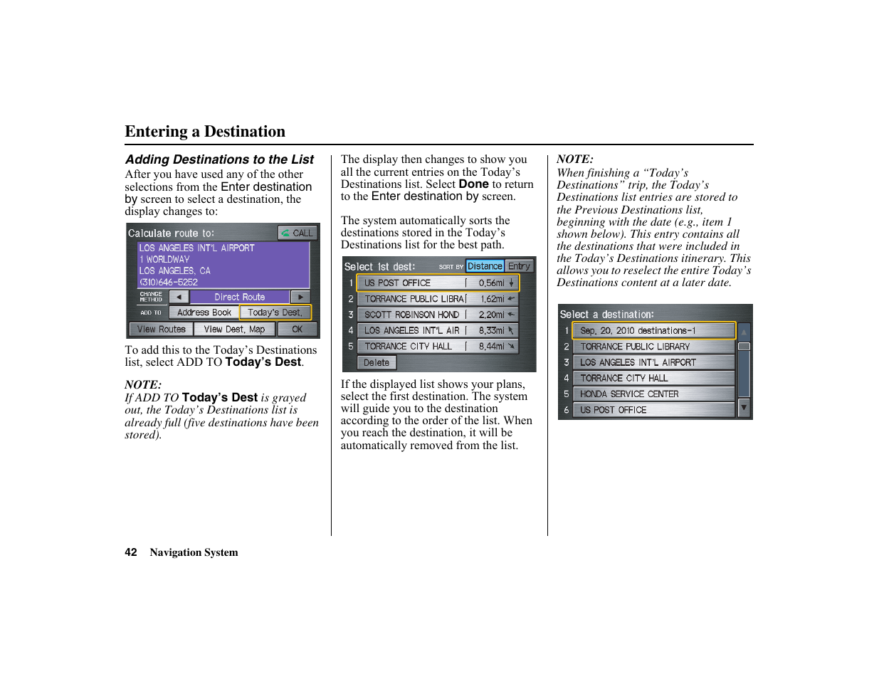 Entering a destination | HONDA 2010 Insight Navigation User Manual | Page 43 / 153