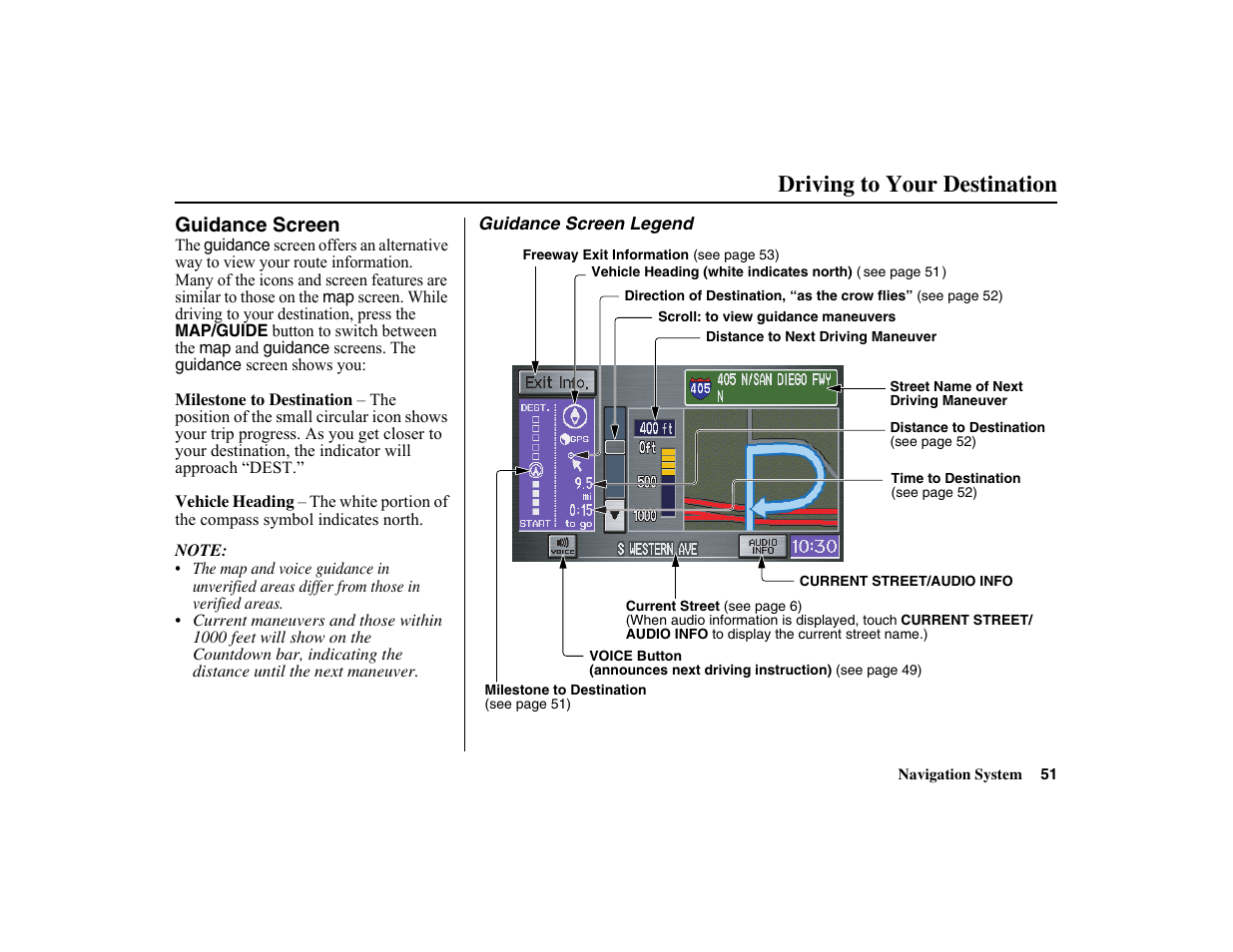 Driving to your destination | HONDA 2010 Insight Navigation User Manual | Page 52 / 153