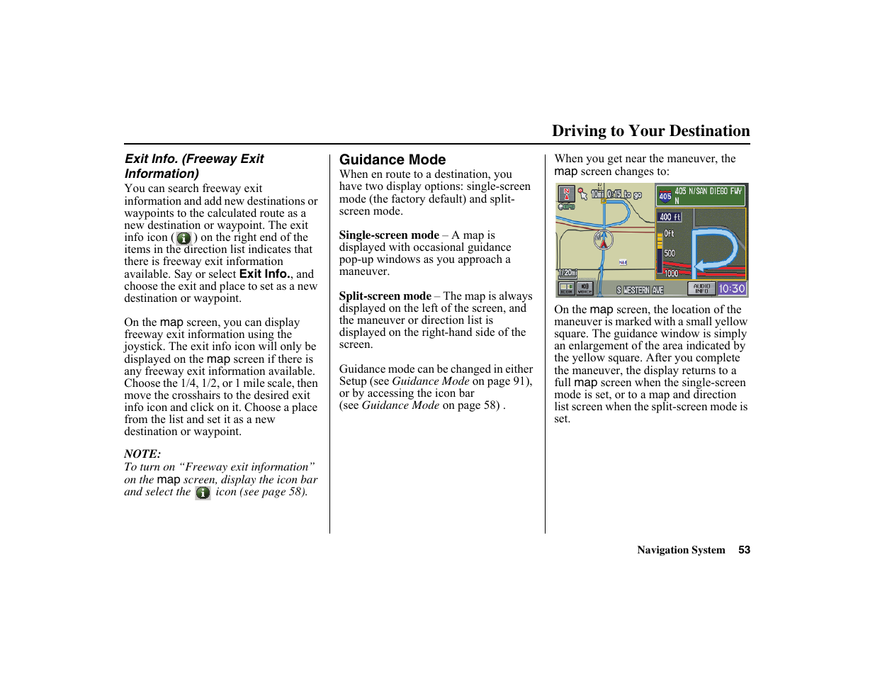 Driving to your destination | HONDA 2010 Insight Navigation User Manual | Page 54 / 153