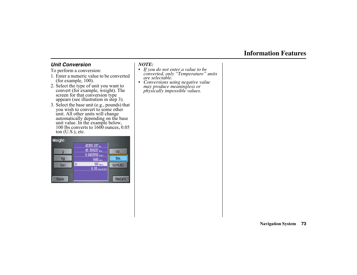 Information features | HONDA 2010 Insight Navigation User Manual | Page 74 / 153