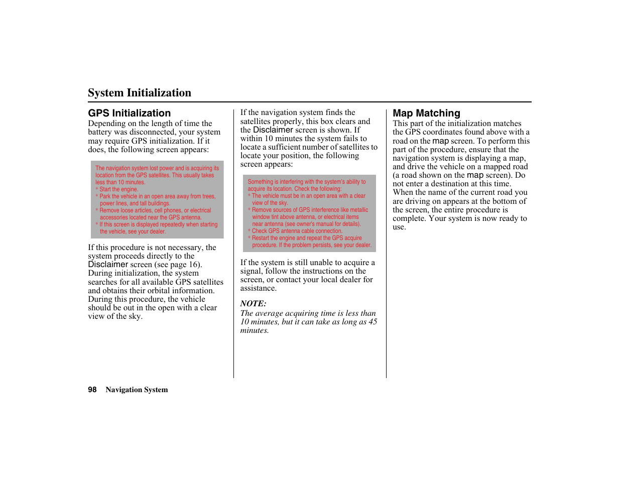 System initialization | HONDA 2010 Insight Navigation User Manual | Page 99 / 153