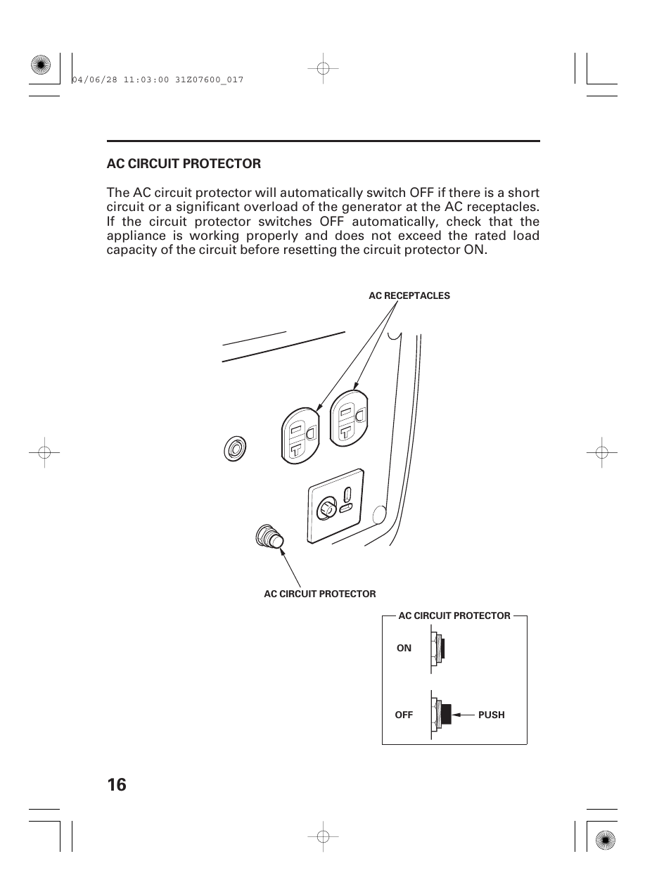Ac circuit protector | HONDA EU2000i User Manual | Page 18 / 63