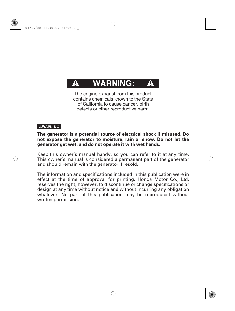HONDA EU2000i User Manual | Page 2 / 63