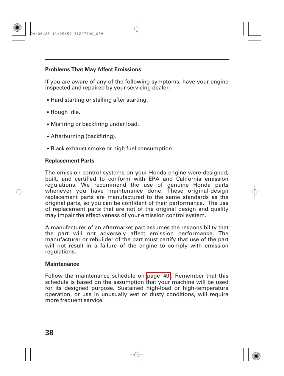 HONDA EU2000i User Manual | Page 40 / 63