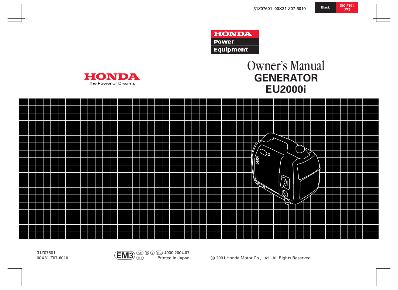Owner’s manual, Generator eu2000i | HONDA EU2000i User Manual | Page 63 / 63