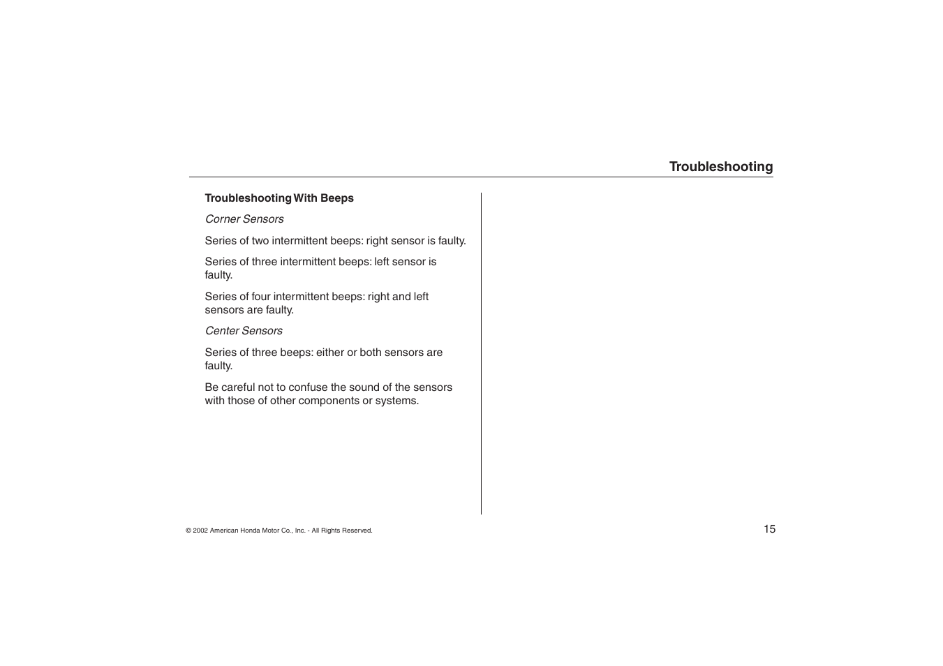 HONDA Backup Sensors 08V67-S9V-1000-81 User Manual | Page 15 / 16