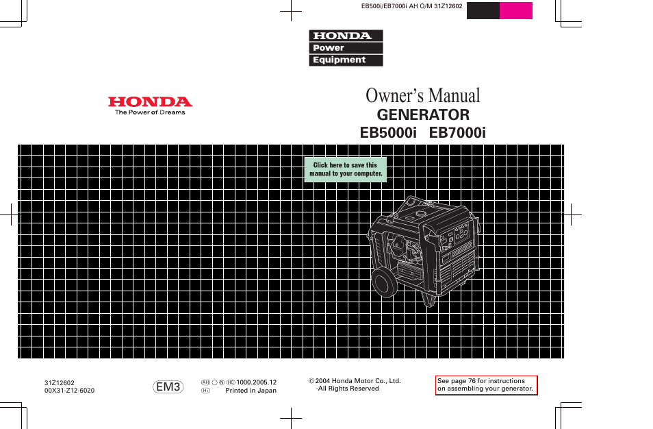 HONDA EB7000i User Manual | 92 pages