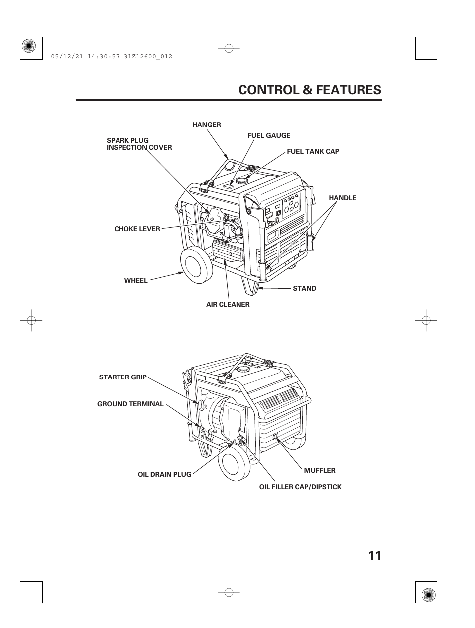 11 control & features | HONDA EB7000i User Manual | Page 13 / 92