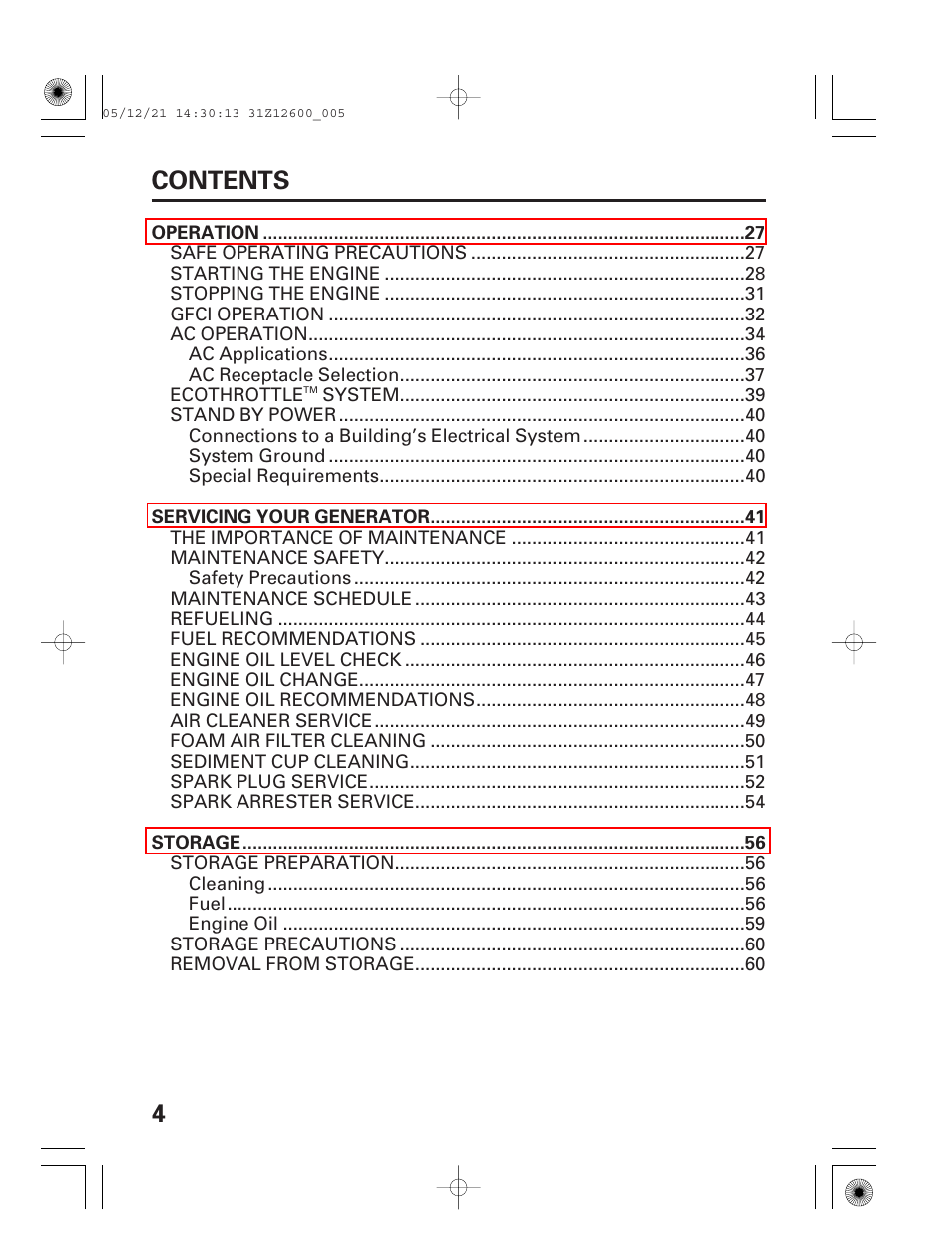 4contents | HONDA EB7000i User Manual | Page 6 / 92