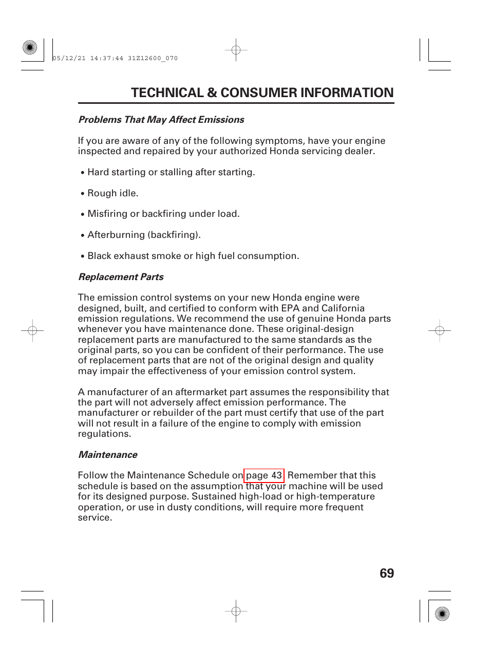 69 technical & consumer information | HONDA EB7000i User Manual | Page 71 / 92