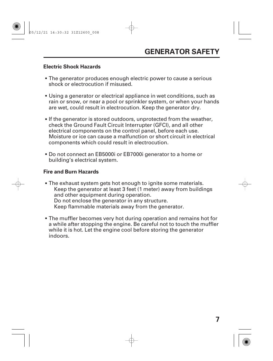 7generator safety | HONDA EB7000i User Manual | Page 9 / 92