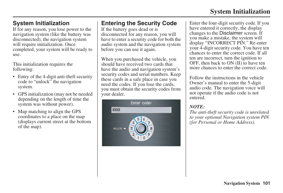 System initialization | HONDA 2008 Accord 00X31 TA5 8000 User Manual | Page 102 / 149