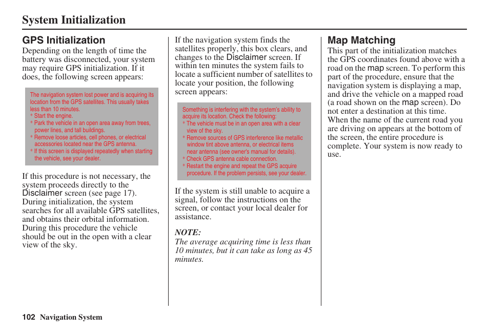 System initialization | HONDA 2008 Accord 00X31 TA5 8000 User Manual | Page 103 / 149