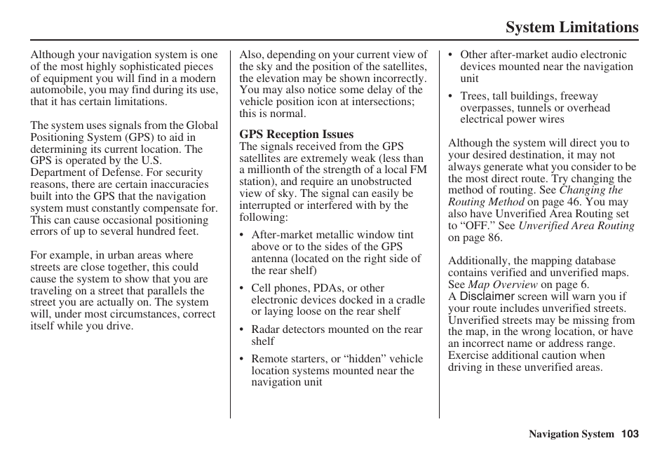 System limitations | HONDA 2008 Accord 00X31 TA5 8000 User Manual | Page 104 / 149