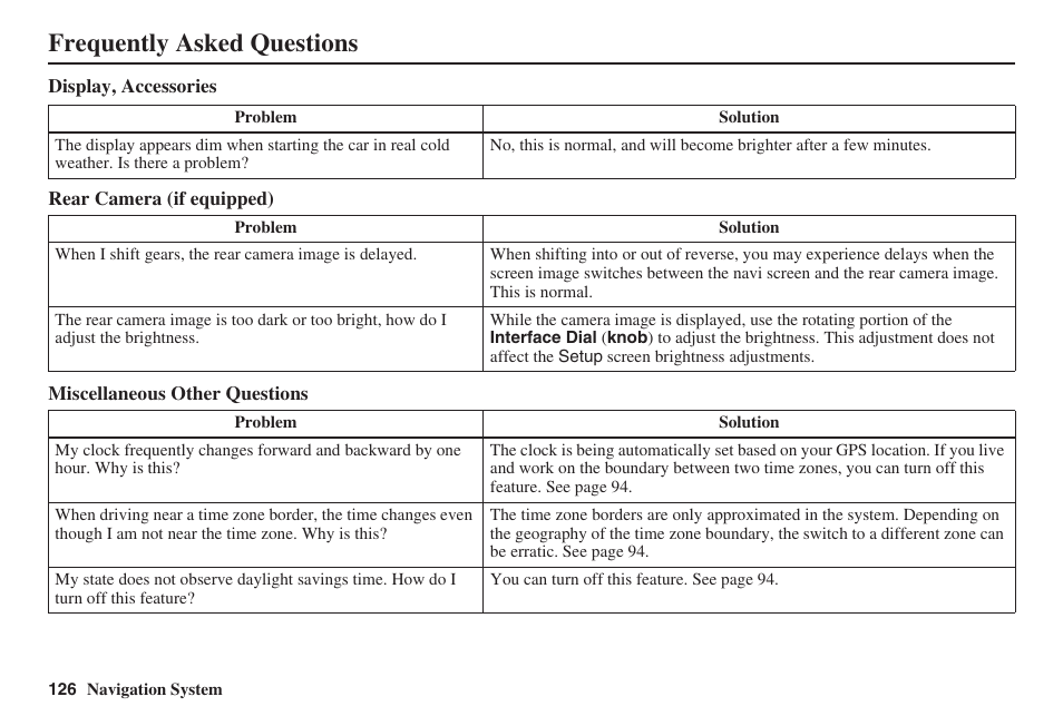 Frequently asked questions | HONDA 2008 Accord 00X31 TA5 8000 User Manual | Page 127 / 149