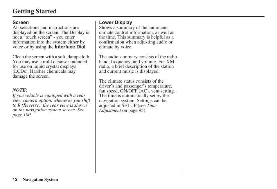 Getting started | HONDA 2008 Accord 00X31 TA5 8000 User Manual | Page 13 / 149