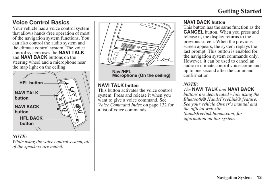 Getting started | HONDA 2008 Accord 00X31 TA5 8000 User Manual | Page 14 / 149