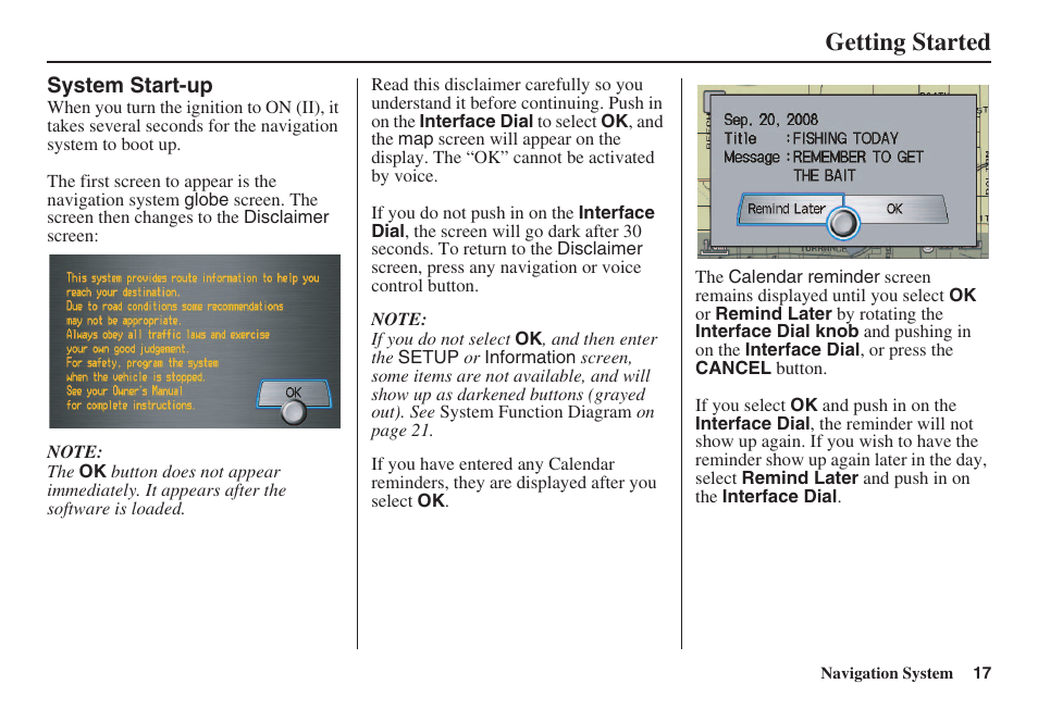 Getting started | HONDA 2008 Accord 00X31 TA5 8000 User Manual | Page 18 / 149