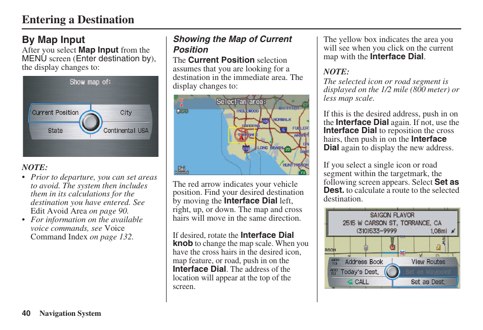 Entering a destination | HONDA 2008 Accord 00X31 TA5 8000 User Manual | Page 41 / 149