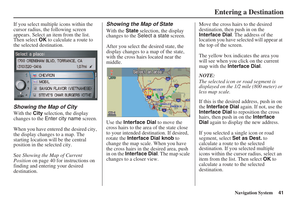 Entering a destination | HONDA 2008 Accord 00X31 TA5 8000 User Manual | Page 42 / 149