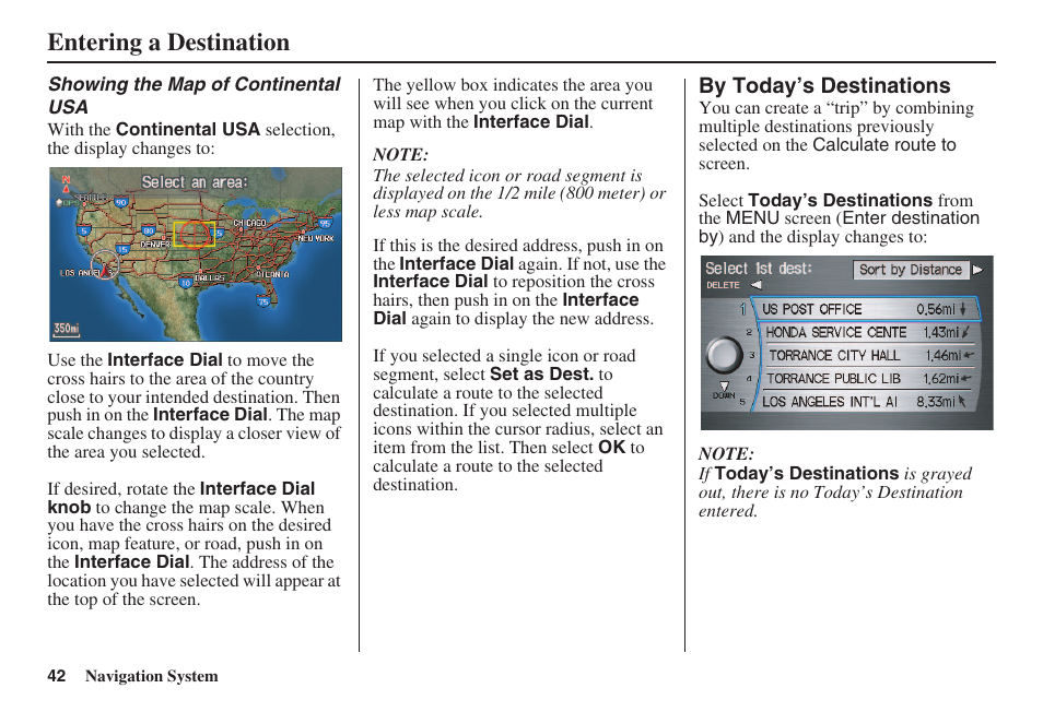 Entering a destination | HONDA 2008 Accord 00X31 TA5 8000 User Manual | Page 43 / 149