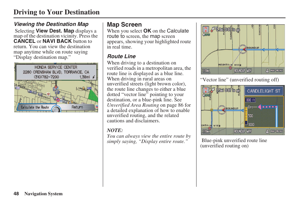 Driving to your destination | HONDA 2008 Accord 00X31 TA5 8000 User Manual | Page 49 / 149