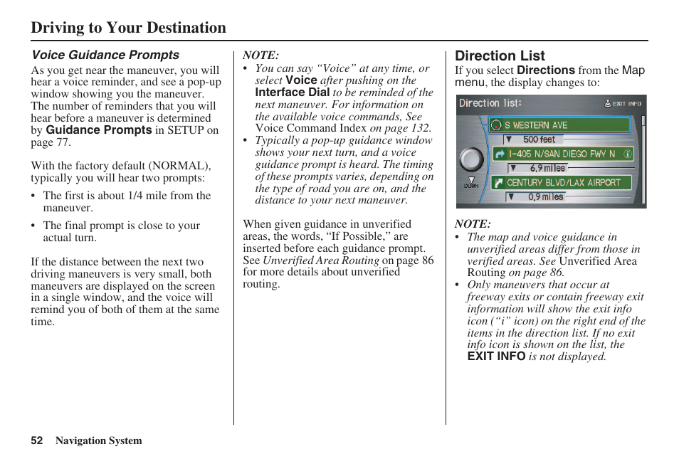 Driving to your destination | HONDA 2008 Accord 00X31 TA5 8000 User Manual | Page 53 / 149