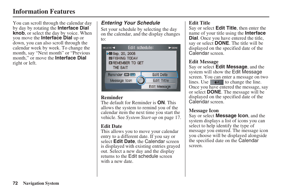 Information features | HONDA 2008 Accord 00X31 TA5 8000 User Manual | Page 73 / 149