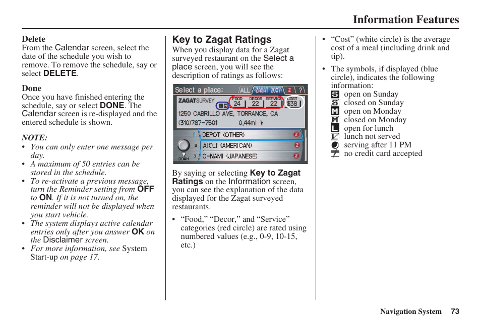 Information features | HONDA 2008 Accord 00X31 TA5 8000 User Manual | Page 74 / 149