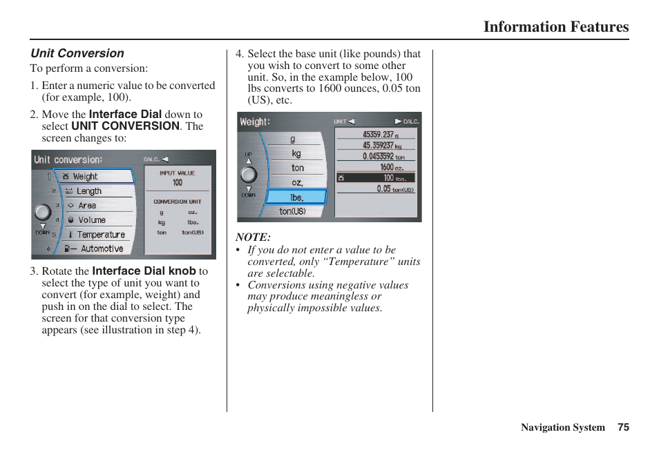 Information features | HONDA 2008 Accord 00X31 TA5 8000 User Manual | Page 76 / 149