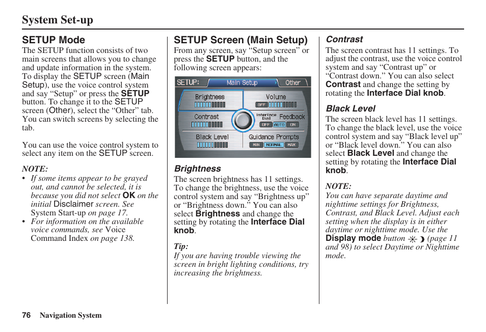 System set-up | HONDA 2008 Accord 00X31 TA5 8000 User Manual | Page 77 / 149