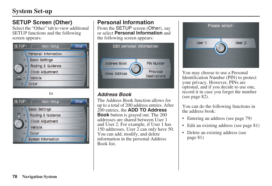 System set-up | HONDA 2008 Accord 00X31 TA5 8000 User Manual | Page 79 / 149