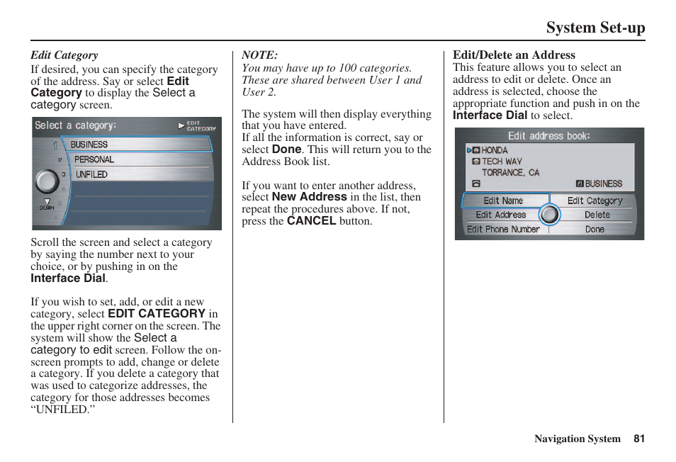 System set-up | HONDA 2008 Accord 00X31 TA5 8000 User Manual | Page 82 / 149