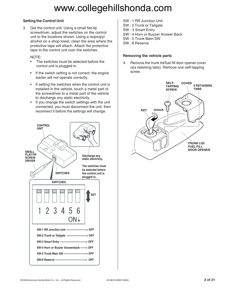 HONDA 08E92-SNA-100B User Manual | Page 3 / 20