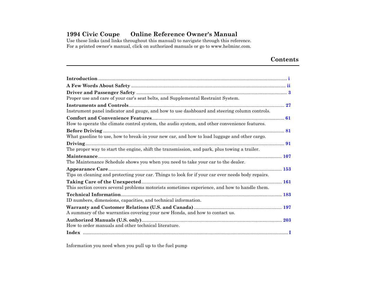 HONDA 1994 Civic Coupe User Manual | 1 page