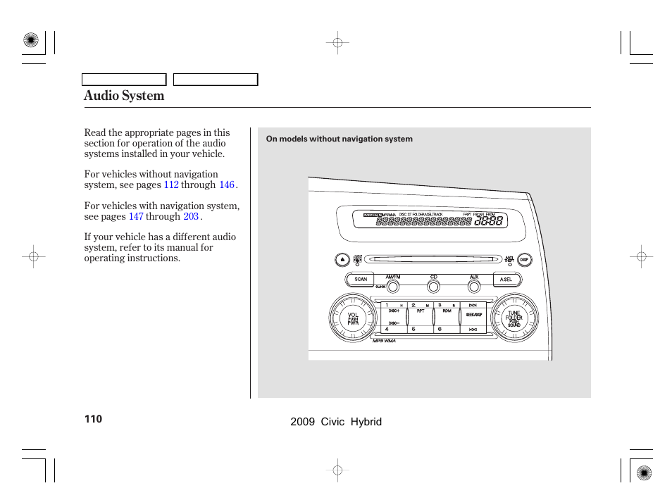 Audio system | HONDA 2009 Civic Hybrid User Manual | Page 113 / 384