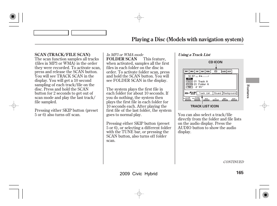 Playing a disc (models with navigation system) | HONDA 2009 Civic Hybrid User Manual | Page 168 / 384